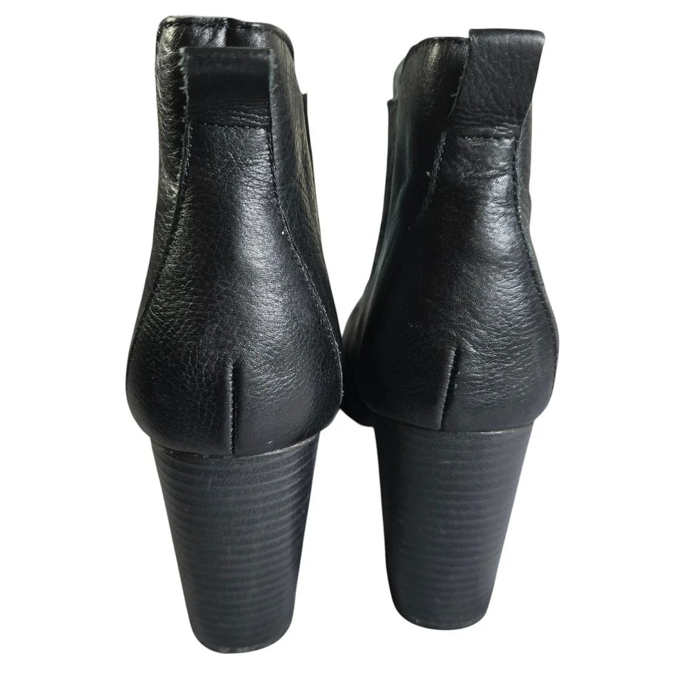 b.o.c. Born Concept Black Leather Ankle Boots Block Heel‎ Womens 9M Chelsea Moto